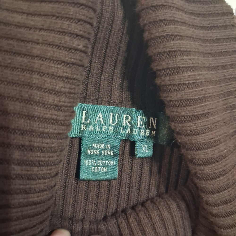 Vintage Lauren Ralph Lauren Turtleneck Women XL Brown Ribbed 90s Dark Academia - Picture 5 of 7